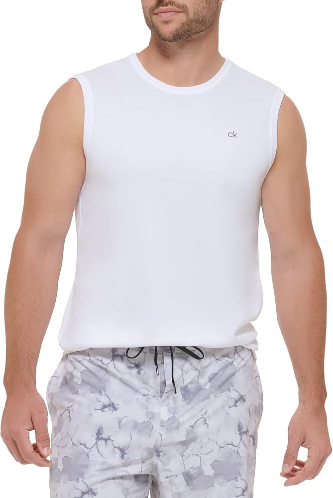 Calvin Klein Men's Standard UPF 40+ Sleeveless Quick Dry Swim Shirt, White, X-Large