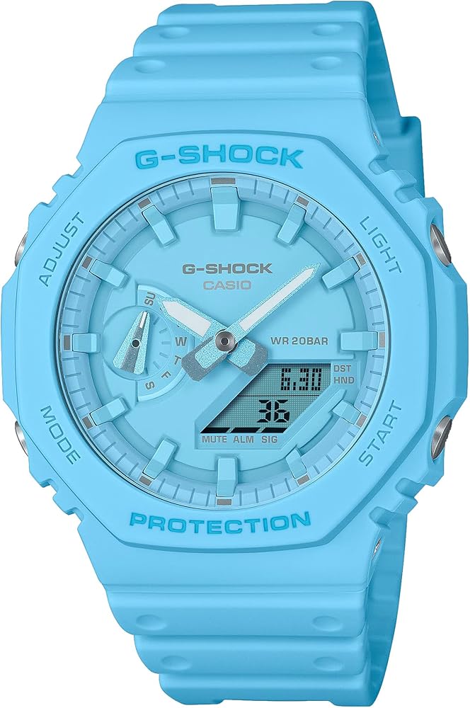 G-Shock Casio Analog-Digital Carbon Core Guard Tone-on-Tone Light Blue Resin Strap Watch 48.5mm - GA2100-2A2