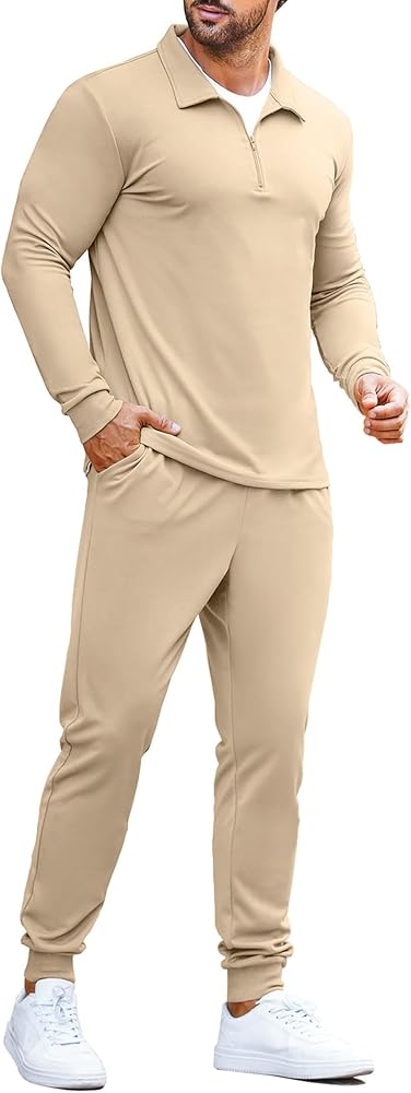 COOFANDY Men's 2 Piece Tracksuit Set Jogging Sweatsuit Workout Athletic Casual Quarter Zip Suit