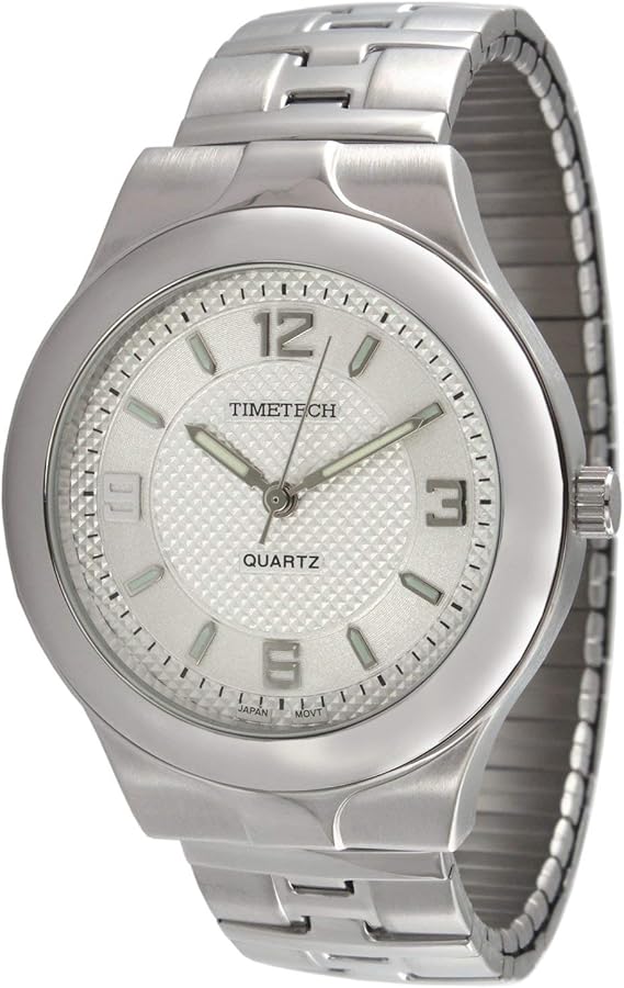 Timetech Men's Silver Textured Dial with Stainless Steel Expansion Bracelet Watch