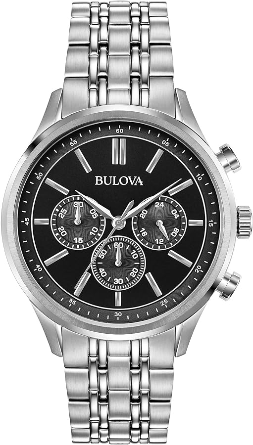 Bulova Men's Classic Stainless Steel Chronograph Quartz Watch, Black Dial Style: 96A211