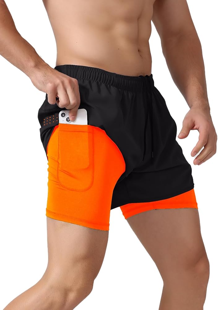 Litteking Men's Running Shorts 2 in 1 Gym Athletic Workout Short Pants Quick Dry Shorts with Pockets