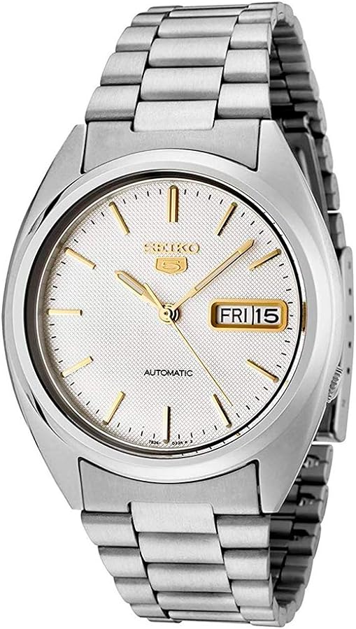 Seiko Men's SNXG47 5 Automatic White Dial Stainless Steel Watch