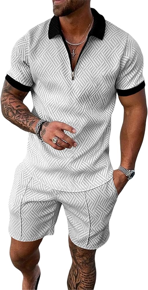 Summer men short sets outfits 2 Piece Short Sleeve Polo Shirt Shorts Set men short sets outfits Casual Sport Suit