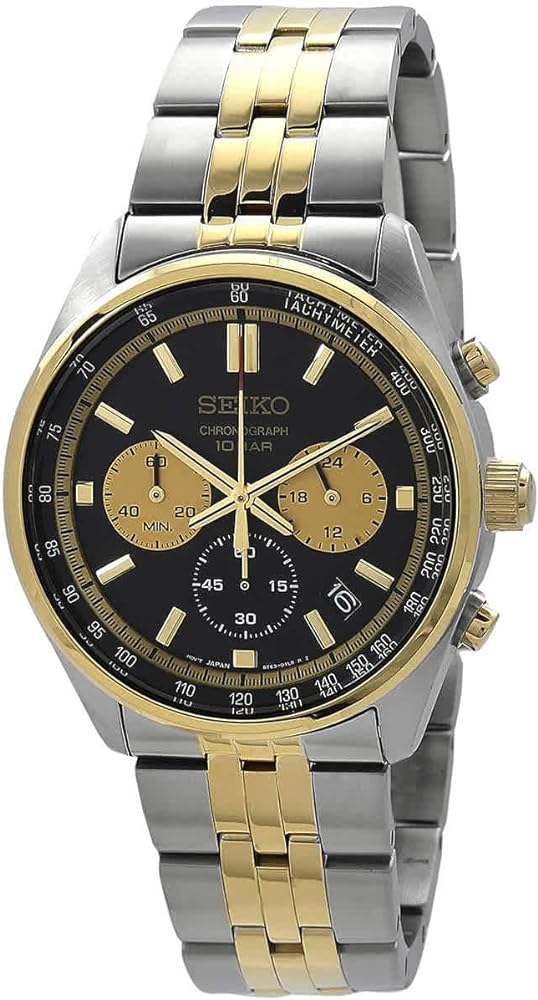 SEIKO Men's Black Dial Two-Tone Stainless Steel Band Chronograph GMT Analog Quartz Watch