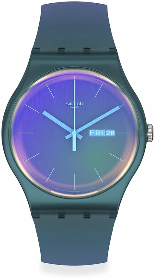 Swatch Unisex Casual Blue Watch Bio-sourced Quartz Fade to Pink