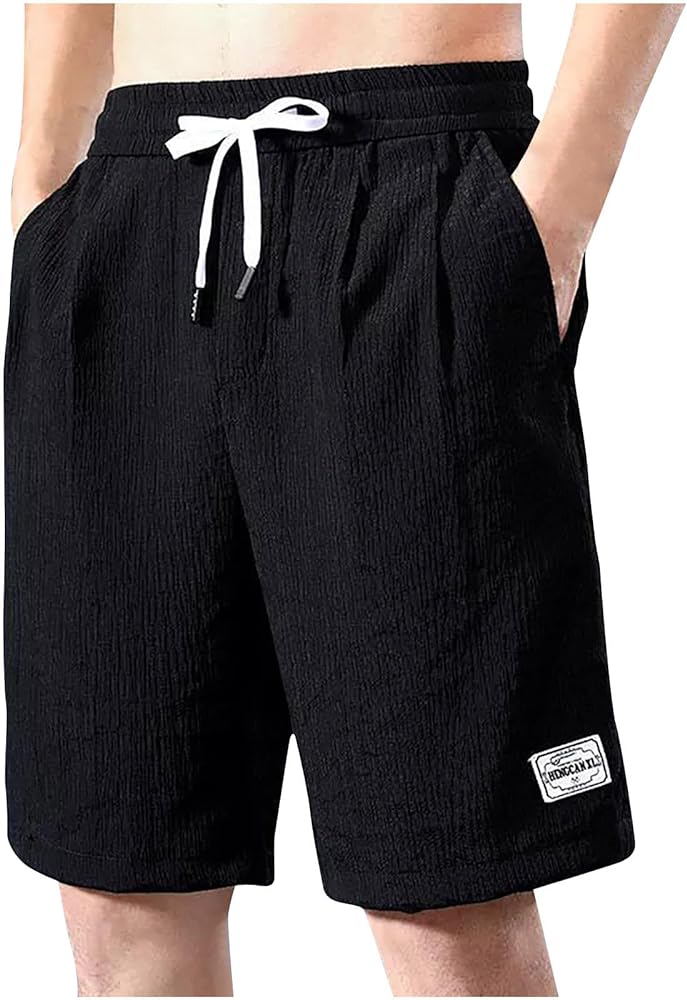 Men's Breathable Summer Drawstring Shorts Fashion Loose Fit Casual Classic Soft Comfy Half Short Pants with Pockets