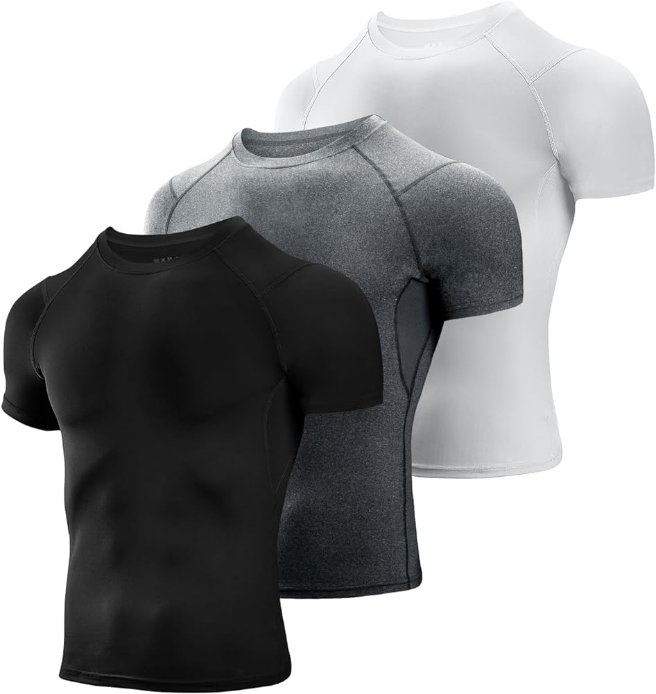 Niksa Men's Compression Shirts 3/5 Pack,Short Sleeve Athletic Compression Tops Cool Dry Workout T Shirt