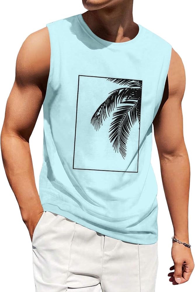 Mens Tank Tops Beach Summer Sleeveless Shirts Graphic Palm Tree Vacation Tanks Muscle Gym Tank Top