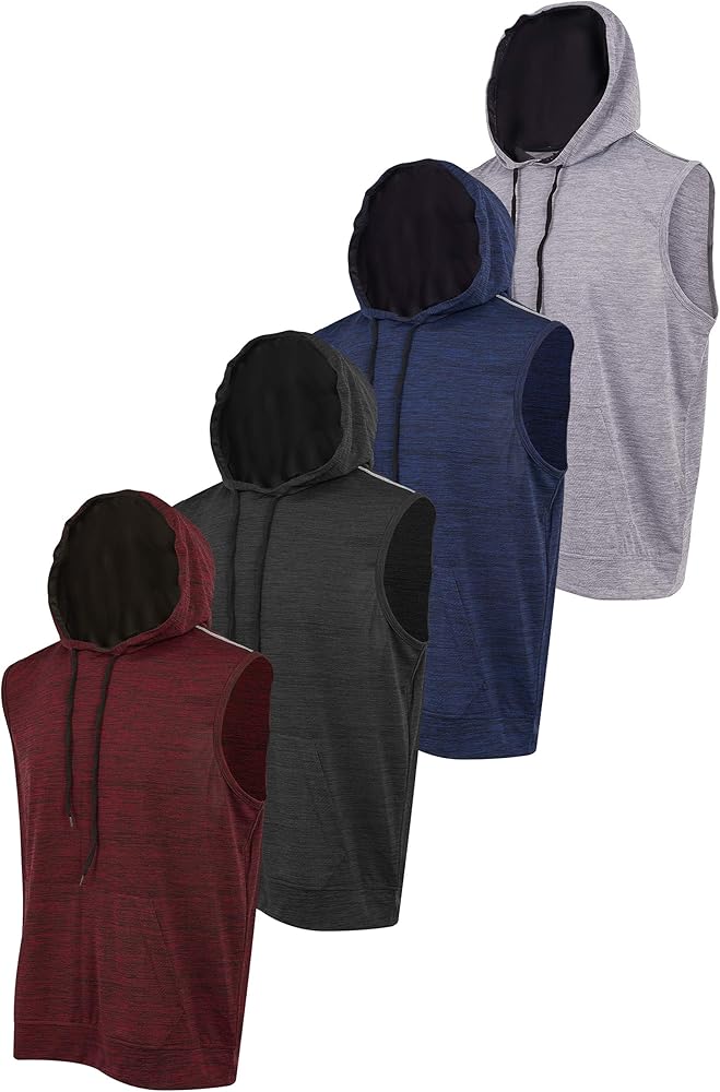 Reset Dri-Fit Muscle Hooded Gym Tank Tops for Men, Active Athletic Performance Tops - 4 Pack