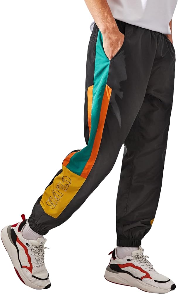 OYOANGLE Men's Colorblock Windbreaker Joggers Graphic Sweatpants Drawstring Waist Athletics Pants