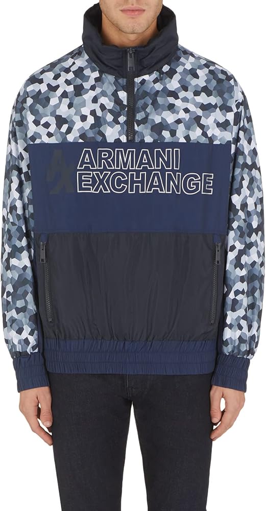 Armani Exchange Men's Color Blocked Logo Pullover Warm-up Jacket