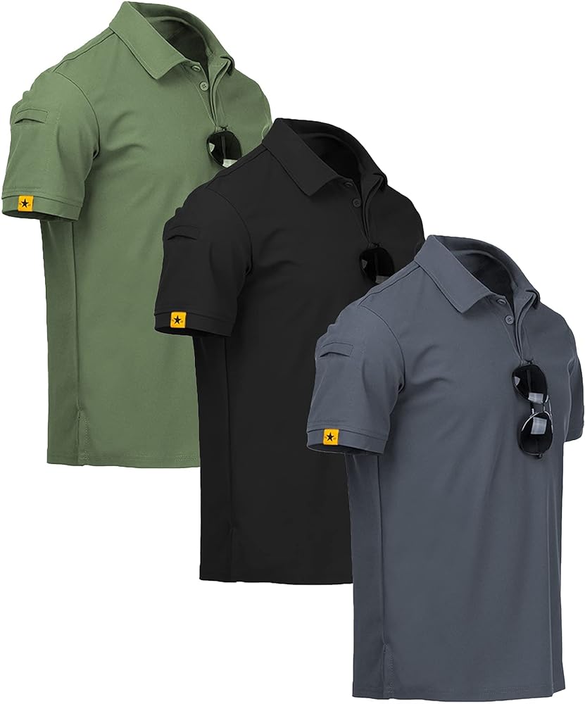 SCODI 3 Pack Mens Polo Shirts Short Sleeve Tactical Shirts Performance Athletic Moisture Wicking Golf Shirt for Men