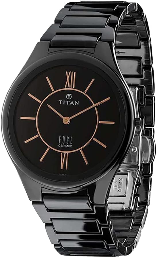 TITAN Edge Men’s Ceramic Watch – Ultra Slim, Quartz, Water Resistant, Ceramic Strap – Black Band and Black Dial