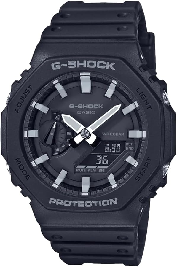 Casio Men GA-2100-1AER G-Shock Carbon Core Octagon Series Watch -Black, Black, Strap.