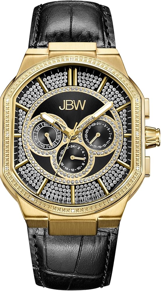 JBW Luxury Men's Orion 0.12 Carat Diamond Wrist Watch with Leather Bracelet