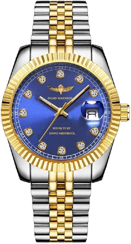 ROAD WARRIOR Men's Watches Reloj para Hombre Gold Watches Luxury Analog Quartz, Calendar Display Sapphire Crystal with Stainless Steel Band Datejust Day Date.