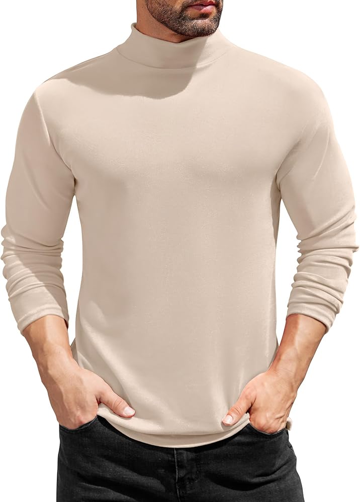 COOFANDY Men Mock Turtleneck Long Sleeve Shirts Solid Undershirt Lightweight Base Layers Thermal Underwear Pullover Tops