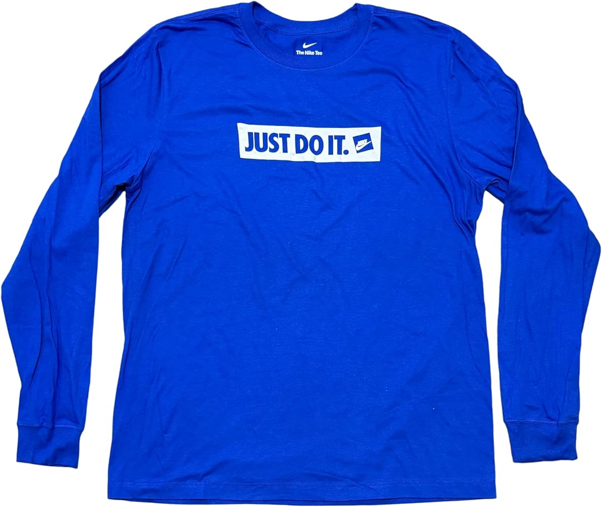 Nike Men's Just Do It Box Banner Long Sleeve T-Shirt (US, Alpha, X-Large, Regular, Regular, Game Royal/White)