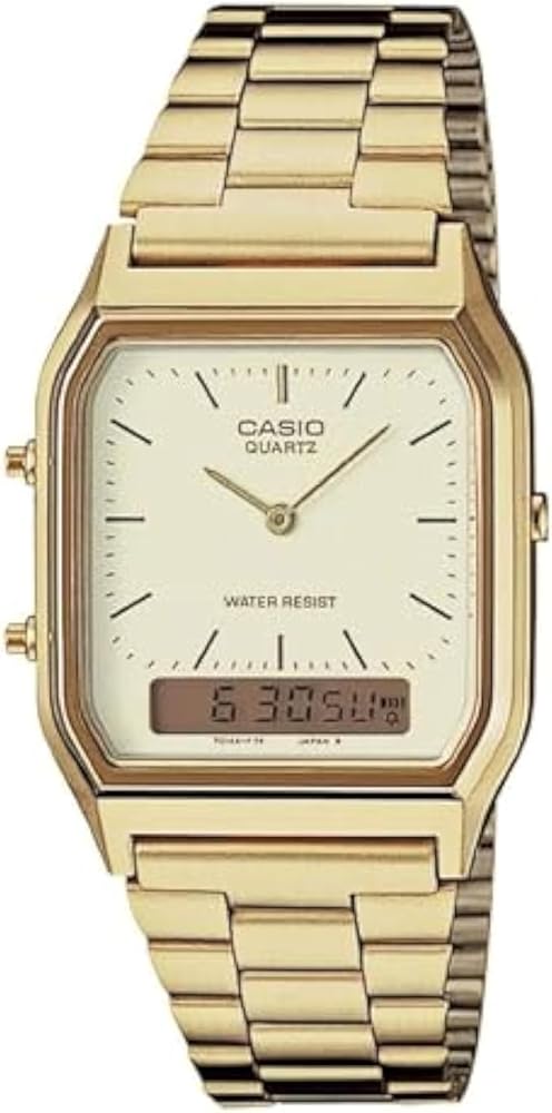 Casio AQ230GA-9D Men's Analog Digital Dual Time Gold Tone Metal Band Watch