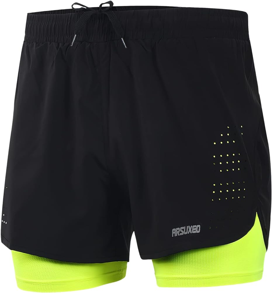 ARSUXEO Men's Active Training Running Shorts 2 in 1