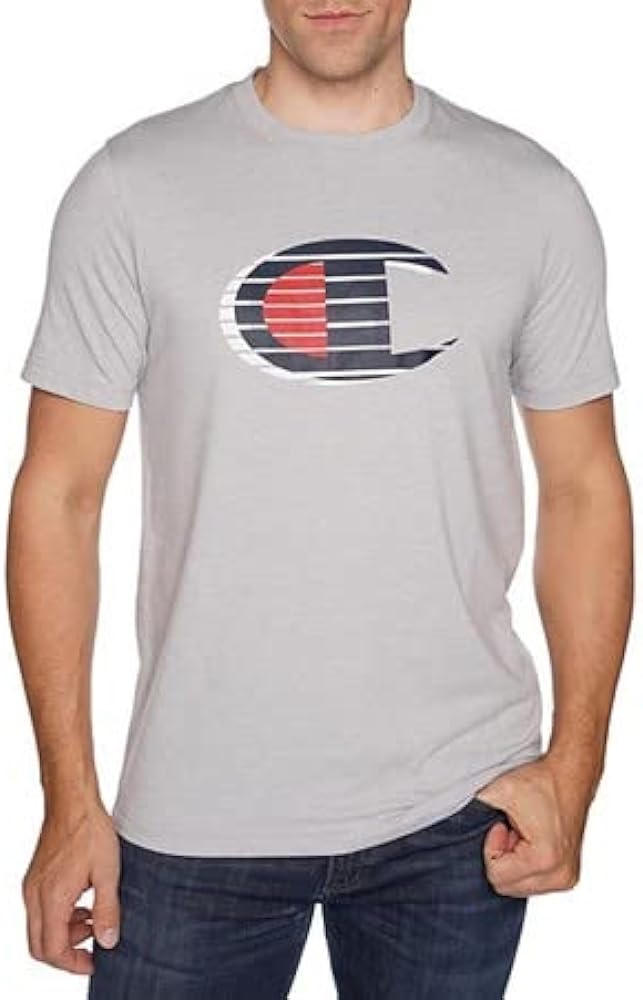 Champion Men's Short Sleeve Graphic Tee (Large, Oxford Grey Heather)