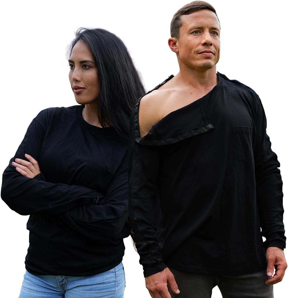 Post Shoulder Surgery Shirts for Women/Men Full Open Snap Design Recovery Clothing for Broken Arm Rotator Cuff | Unisex Fit