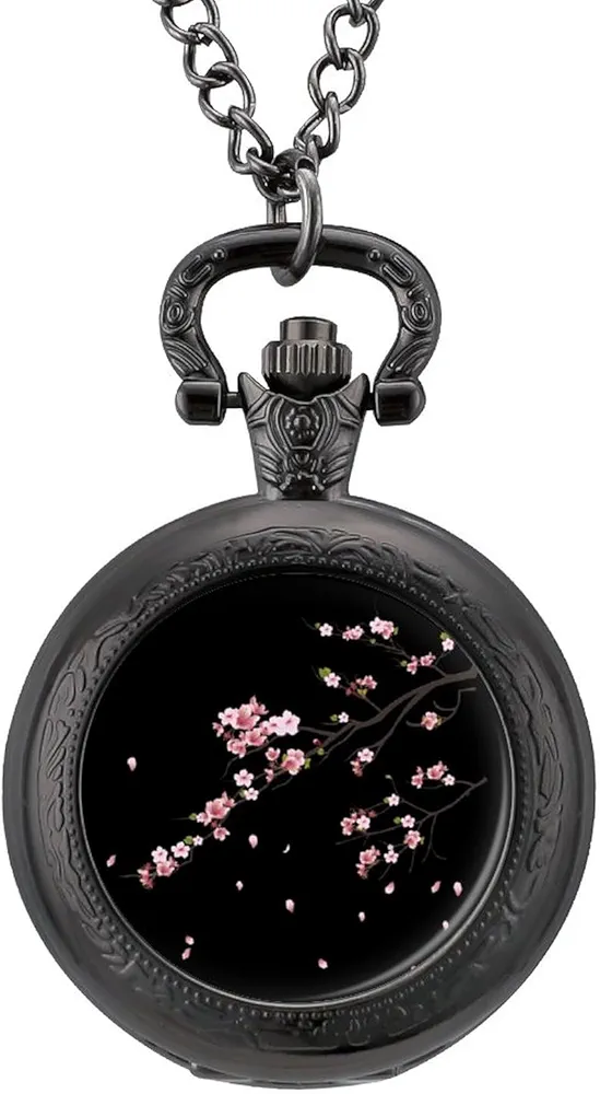 Pink Cherry Blossoms Pocket Watches for Men with Chain Digital Vintage Mechanical Pocket Watch