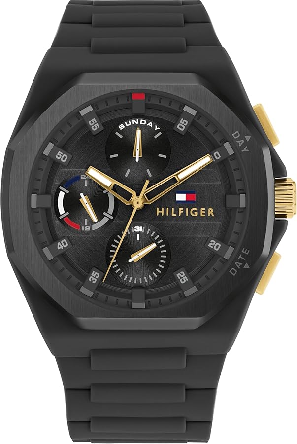 Tommy Hilfiger Mens Sporty Watch - Multifunction Silicone Wristwatch - Water Resistant up to 5 ATM/50 Meters - Premium Fashion Timepiece for All Occasions - 44 mm