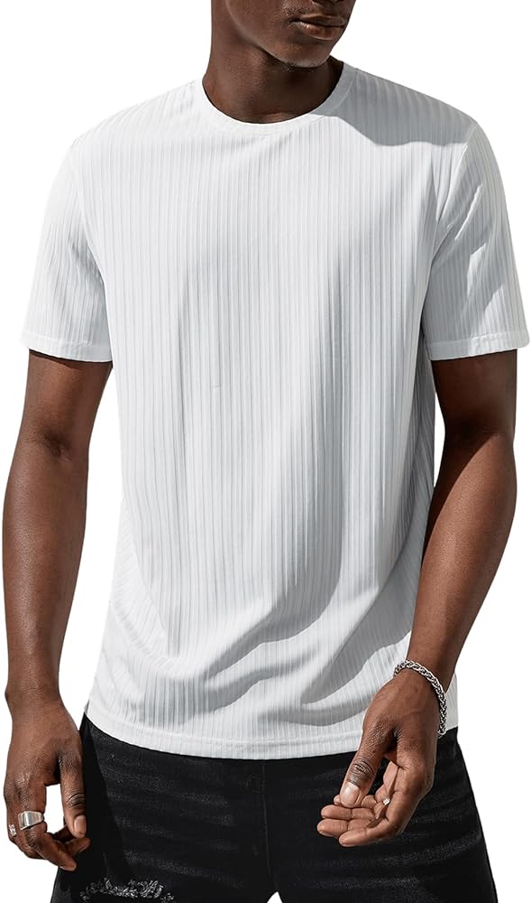 Verdusa Men's Short Sleeve Basic T Shirt Casual Round Neck Ribbed Tee Top