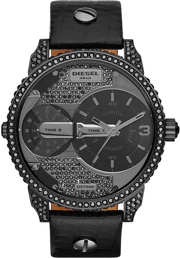 Diesel Mini Daddy Women's Watch, Stainless Steel and Leather Multifunction Watch for Women