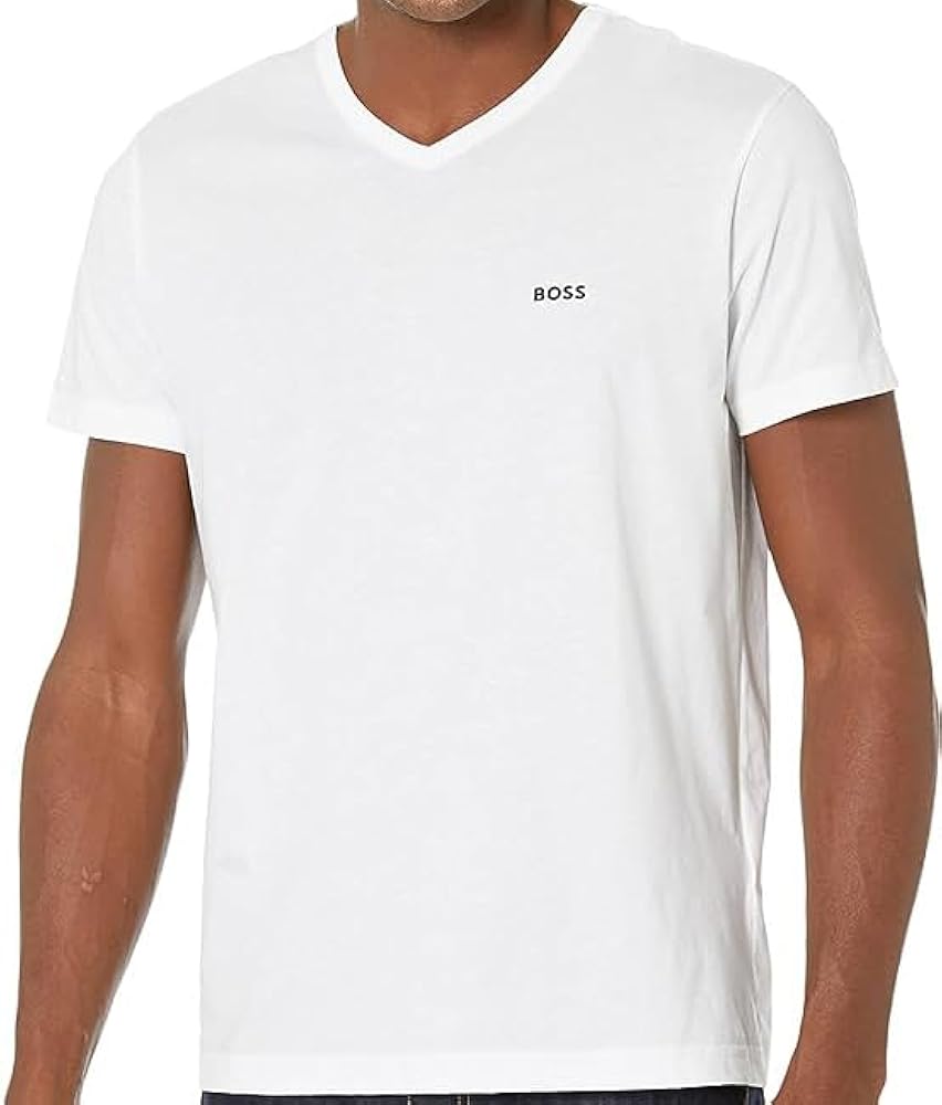 Hugo Boss Men's Teal 11 V-Neck T-Shirt (US, Alpha, Large, Regular, Regular, White 100 (2023 Logo))