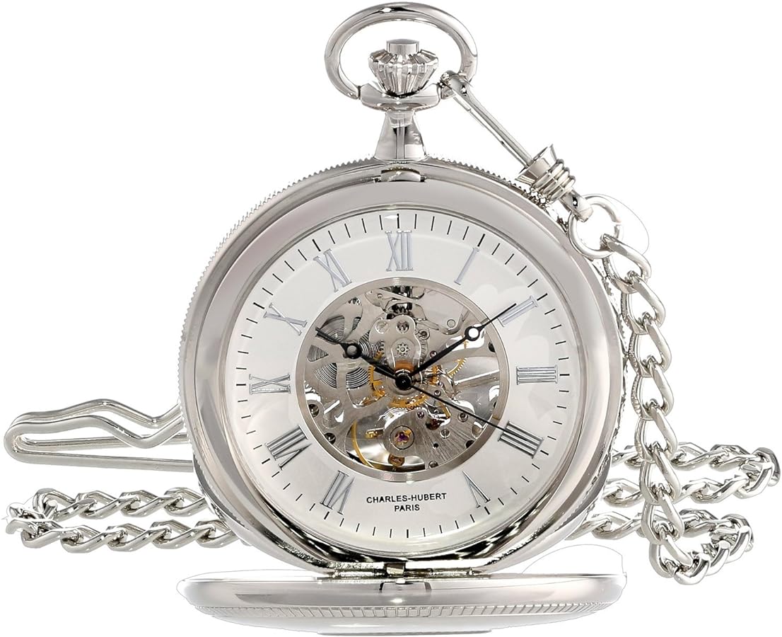 Charles-Hubert, Paris 3953-W Classic Collection Analog Display Mechanical Hand Wind Pocket Watch