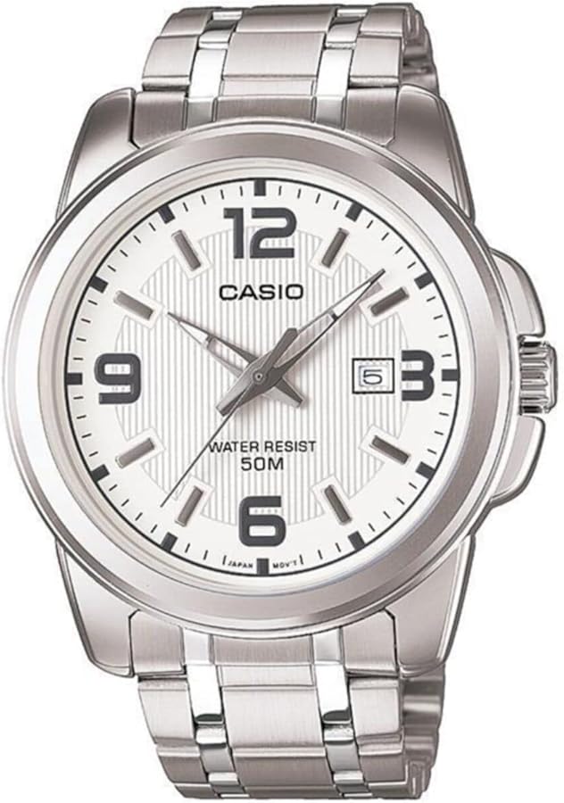 Casio Men's MTP1314D-7AV Silver Stainless-Steel Quartz Watch with White Dial