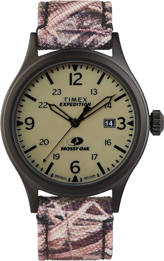 Timex x Mossy Oak Men's Expedition Scout 40mm Watch – Shadow Grass Blades Camo Fabric & Leather Strap