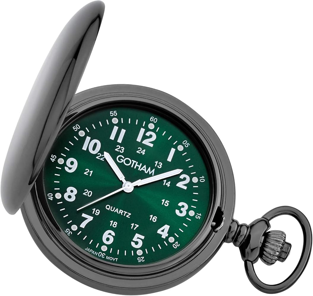 Gotham Men's Gunmetal Green Dial Covered Quartz Pocket Watch # GWC15042BG