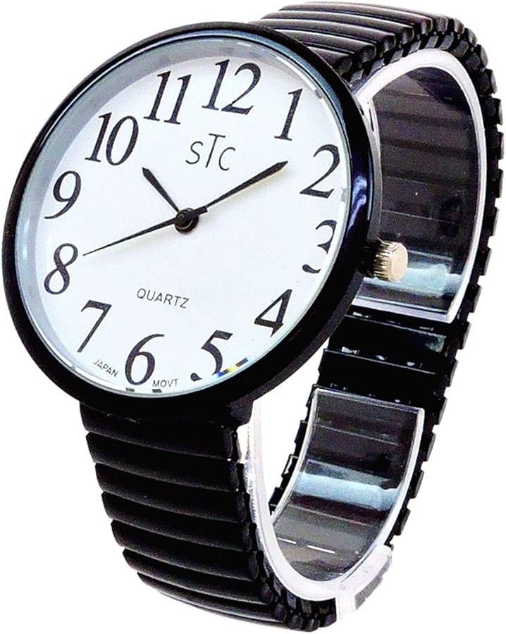 STC Black Super Large Face Stretch Band Easy to Read Watch