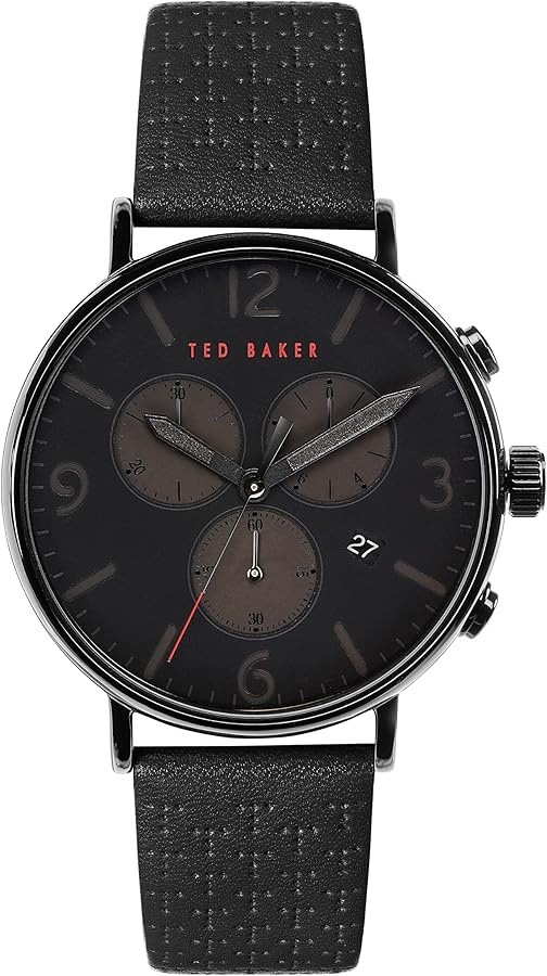 Ted Baker Barnett Backlight Black Leather Strap Watch (Model: BKPBAS2019I)