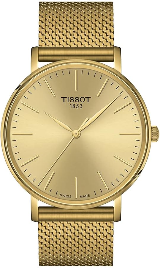 Tissot mens Everytime Gent 316L stainless steel case with yellow gold PVD coating Quartz Watch, Yellow, Stainless steel, 20 (T1434103302100)