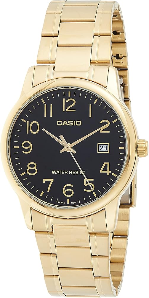 Casio #MTP-V002G-1B Men's Standard Analog Gold Tone Stainless Steel Date Watch