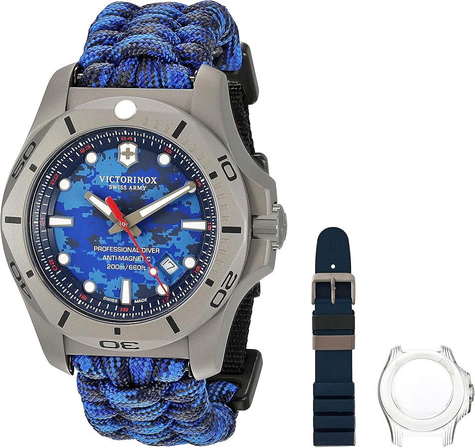 Victorinox Swiss Army Men's I.N.O.X. Titanium Swiss-Quartz Diving Watch with Nylon Strap, Blue, 23 (Model: 241813)