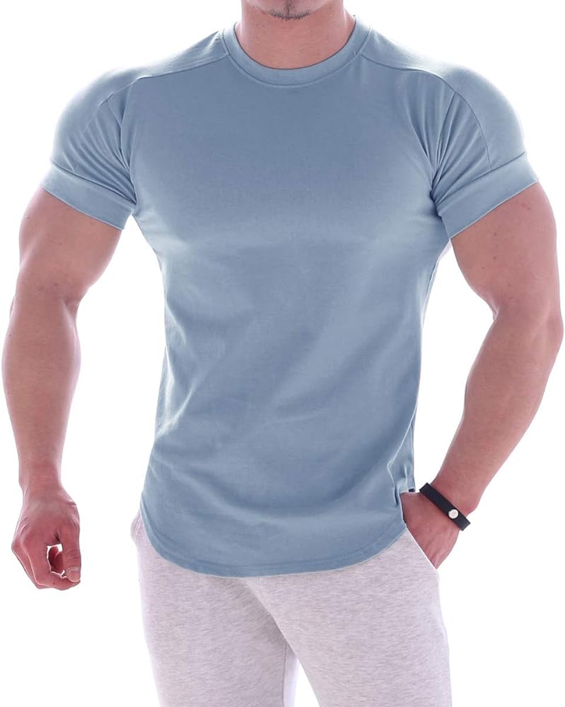 Mens Muscle Cotton Lightweight Workout Short Sleeve T-Shirts Gym Sweat Tee T24