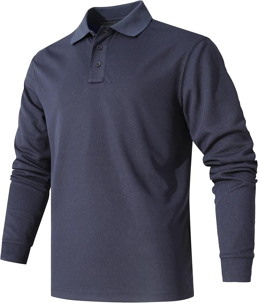 Men's Long Sleeve Polo Shirt Quick-Dry Performance Tactical Golf Shirts Regular-fit Jersey Tennis Shirt