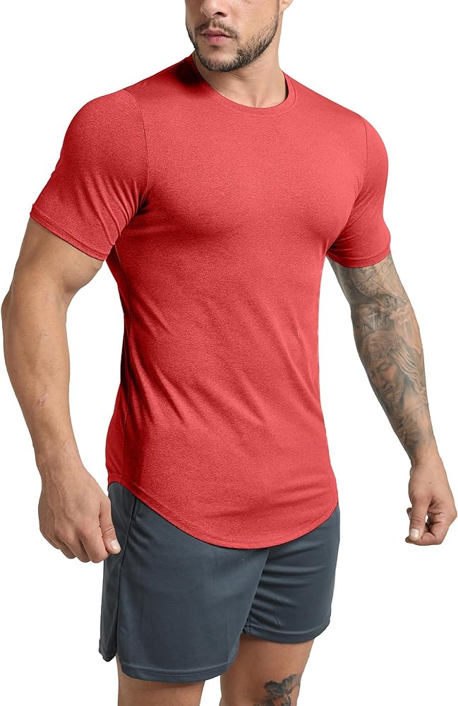 GYM REVOLUTION Men's Workout Gym Hipster Curved Hem T-Shirts Muscle Fitness Hip Hop T Shirt