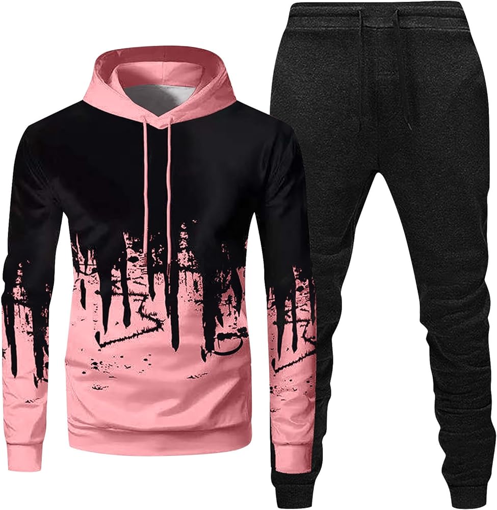 Men's Hoodies Tracksuit Gradient Color Long Sleeve Sweatshirts Jogger Pant 2 Piece Outfits Fall Jogging Sweatsuits