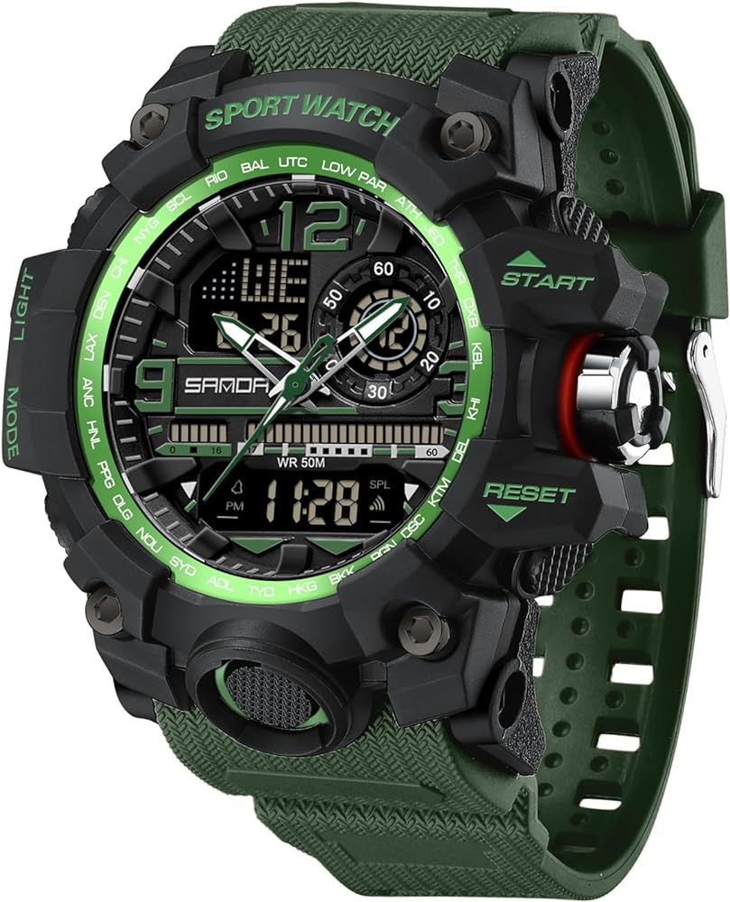 Men’s Military Watch, Dual-Display Waterproof Sports Digital Watch Big Wrist for Men with Alarm