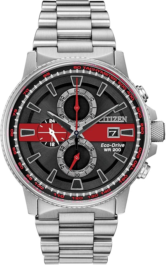 Citizen Men's Thin Red Line Watch Chronograph 200M WR Eco Drive CA0299-57E