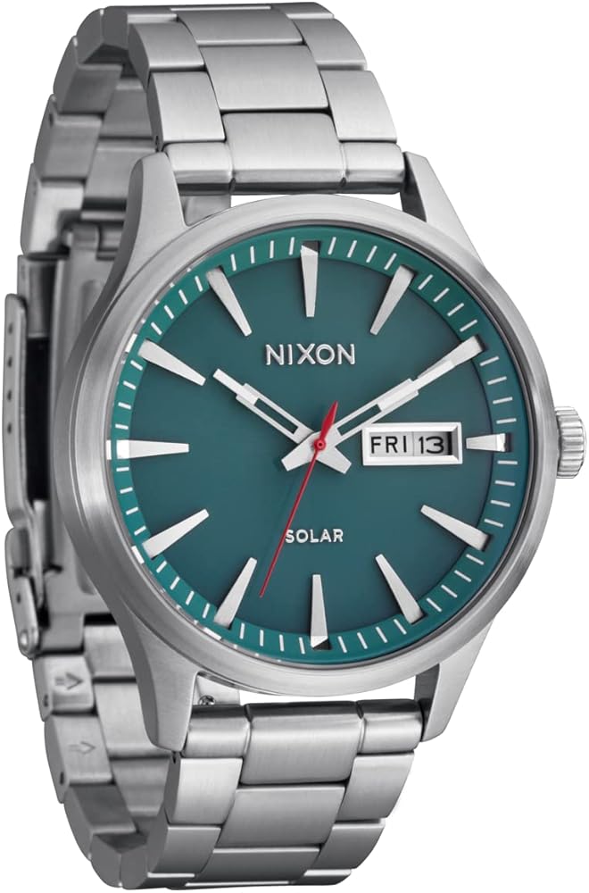 NIXON Sentry Solar A1346-100m Water Resistant Stainless Steel Solar Powered Analog Watch (40 mm Watch Face, 20-18 mm Custom Tapered Stainless Steel Band)