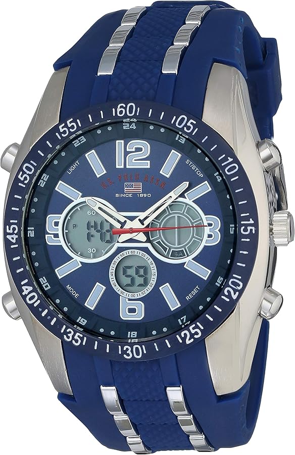 U.S. Polo Assn. Sport Men's US9284 Blue and Silver-Tone Analog/Digital Chronograph Watch