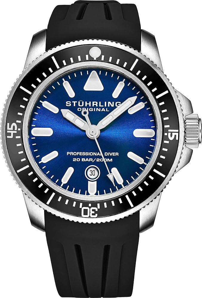 Stuhrling Original Mens Watch Analog Watch Dial, Pro Sport Diver with Screw Down Crown and Water Resistant, Japanese Quartz Movement - Maritimer Watches for Men Collection